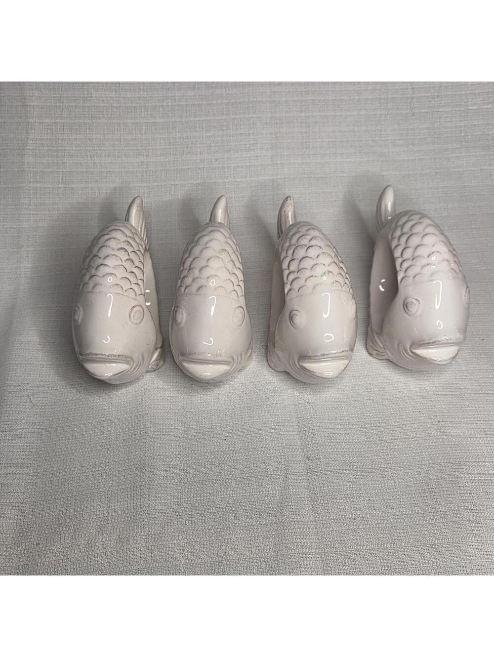 Set of 4 White Ceramic Fish Napkin Rings